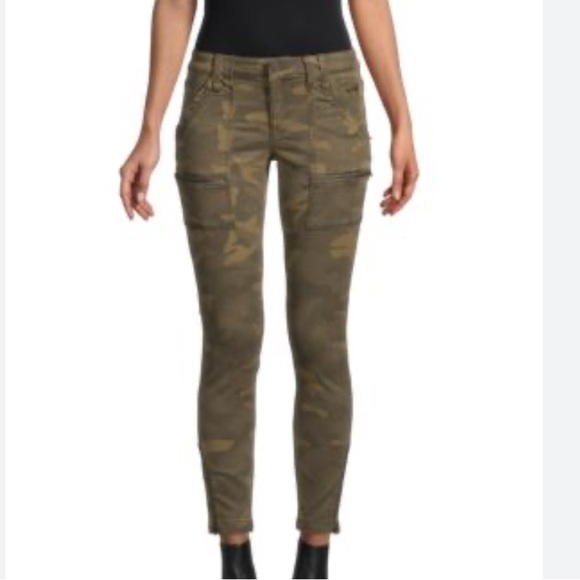 Joie Park Skinny Green Camo Cargo Jeans with Red Zippers 28 EUC - Picture 1 of 13